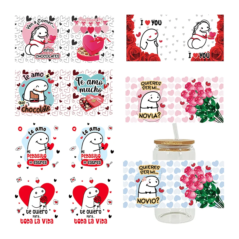 3D UV DTF Transfers Stickers 16oz Cup Wraps Cartoon Valentine's Day Printed For DIY Glass Ceramic Metal Leather Etc. D11056