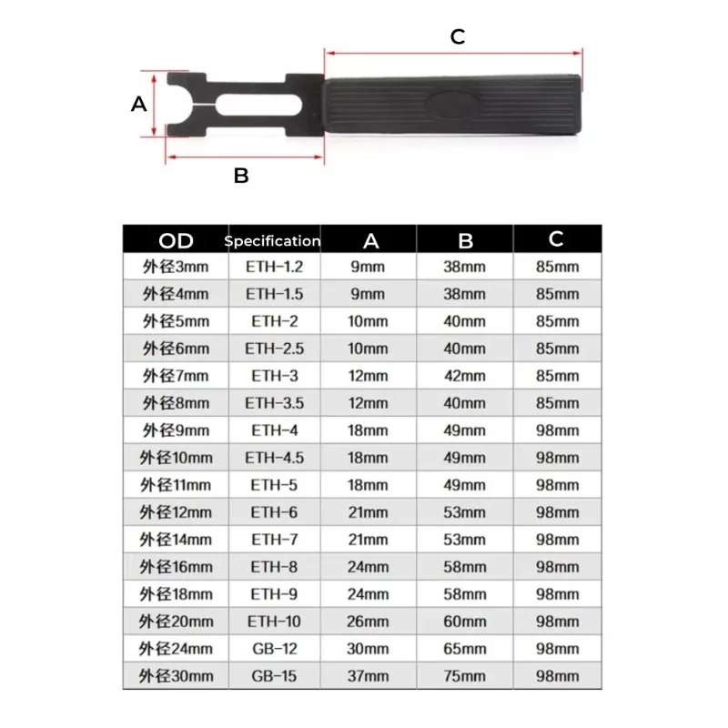 OD 3~30mm E Type Circlip Pliers Retaining Ring Pliers Carbon Steel E-Shaped Fork E-Ring Pliers ETH-1.2~ETH-10