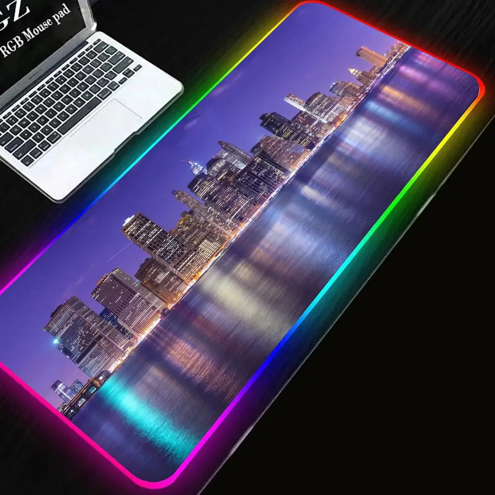 

XXL 900x400 Cityscape New York Mouse Pad Desk Protector RGB Non-Slip Rubber Edge Desk mats Hentai Cool locking Kawaii Mousemat