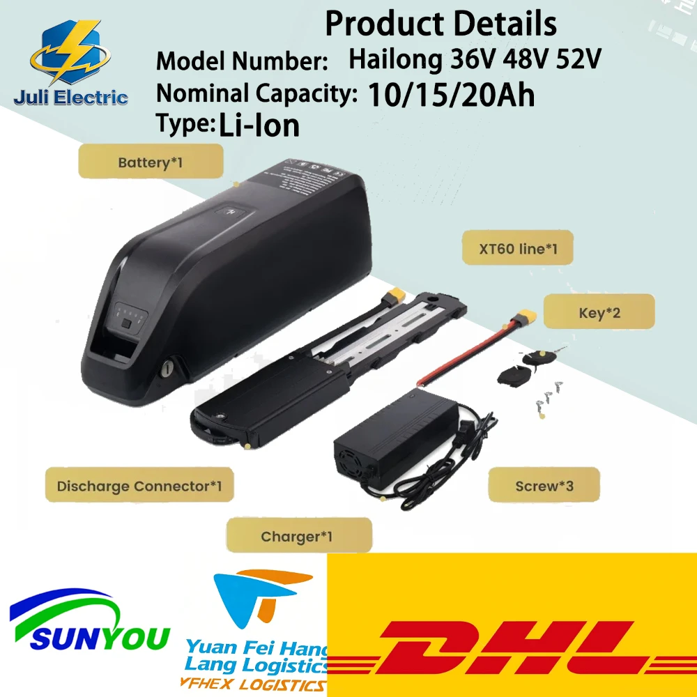 

Hailong Ebike Battery Aleaivy 36V/48V/52V 4/5 Pins 10Ah-20Ah for Bafang BBS02 BBS03 BBSHD Motor Elektrikli Bisikletler Bms