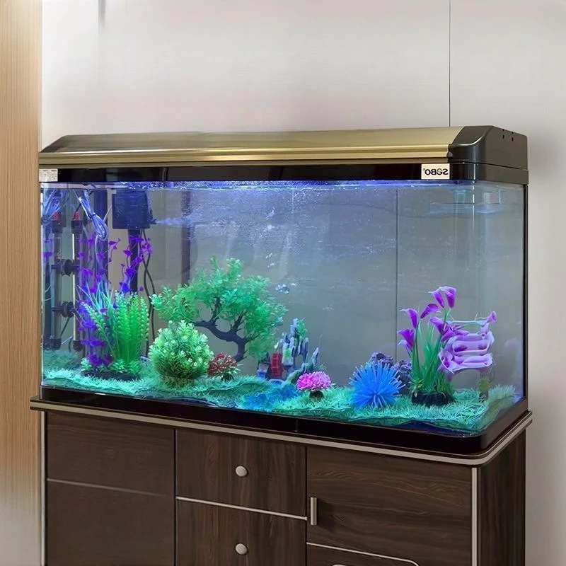 Living room glass large, medium and small with cabinets integrated ecological goldfish tank