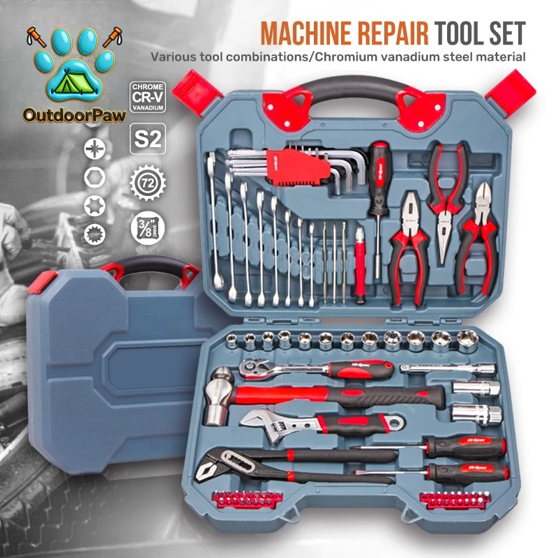 Hi-Spec Car Repair Tool Kit 1/2 3/8 1/4 Socket Wrench Set Daily Hand Tools Socket Sets for Home Repair & Maintenance Ratchet Set