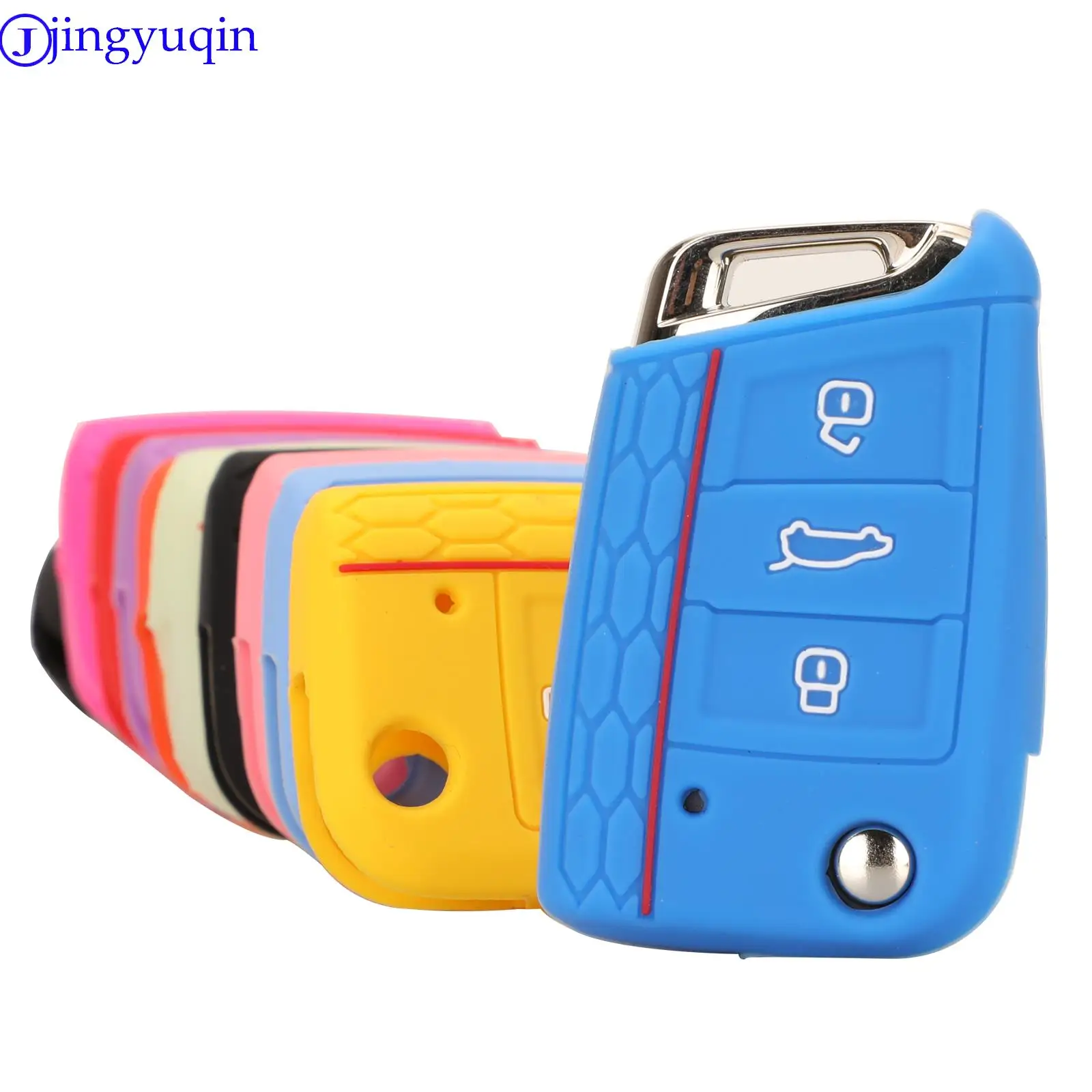 Jingyuqin-3 Botão de Silicone Key Fob Capa, Capa para VW Polo 2016, Golf 7, MK7, Skoda Octavia, Combi A7, SEAT Leon, Ibiza, Cupra