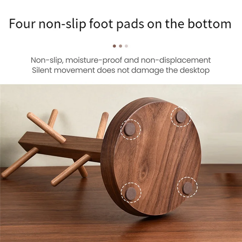 ABJN-Wooden Mug Holder, 6-Hook Coffee Cup And Teacup Holder, Kitchen Storage With Stable Base