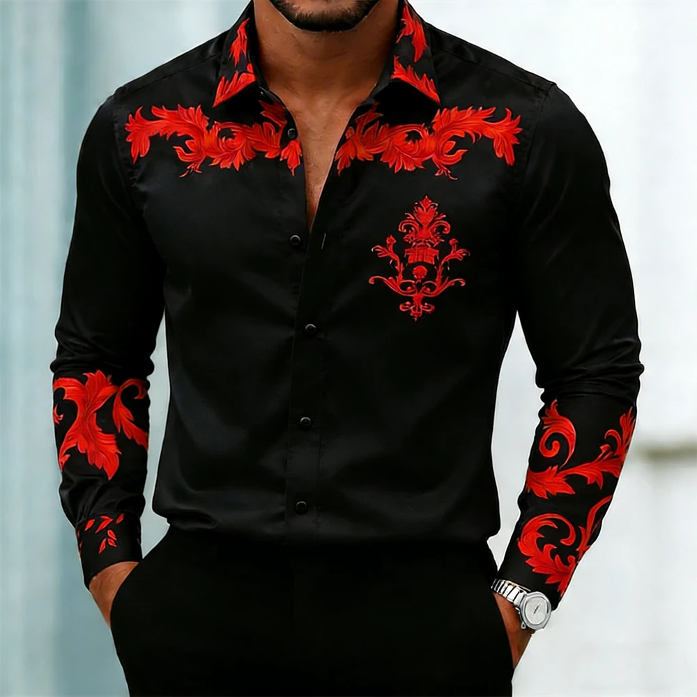 

Men's Luxury Long-Sleeve Collar Shirt Colorful High-Definition 3D Printed Shirt Hawaiian Vacation Leisure Social Men's Clothing