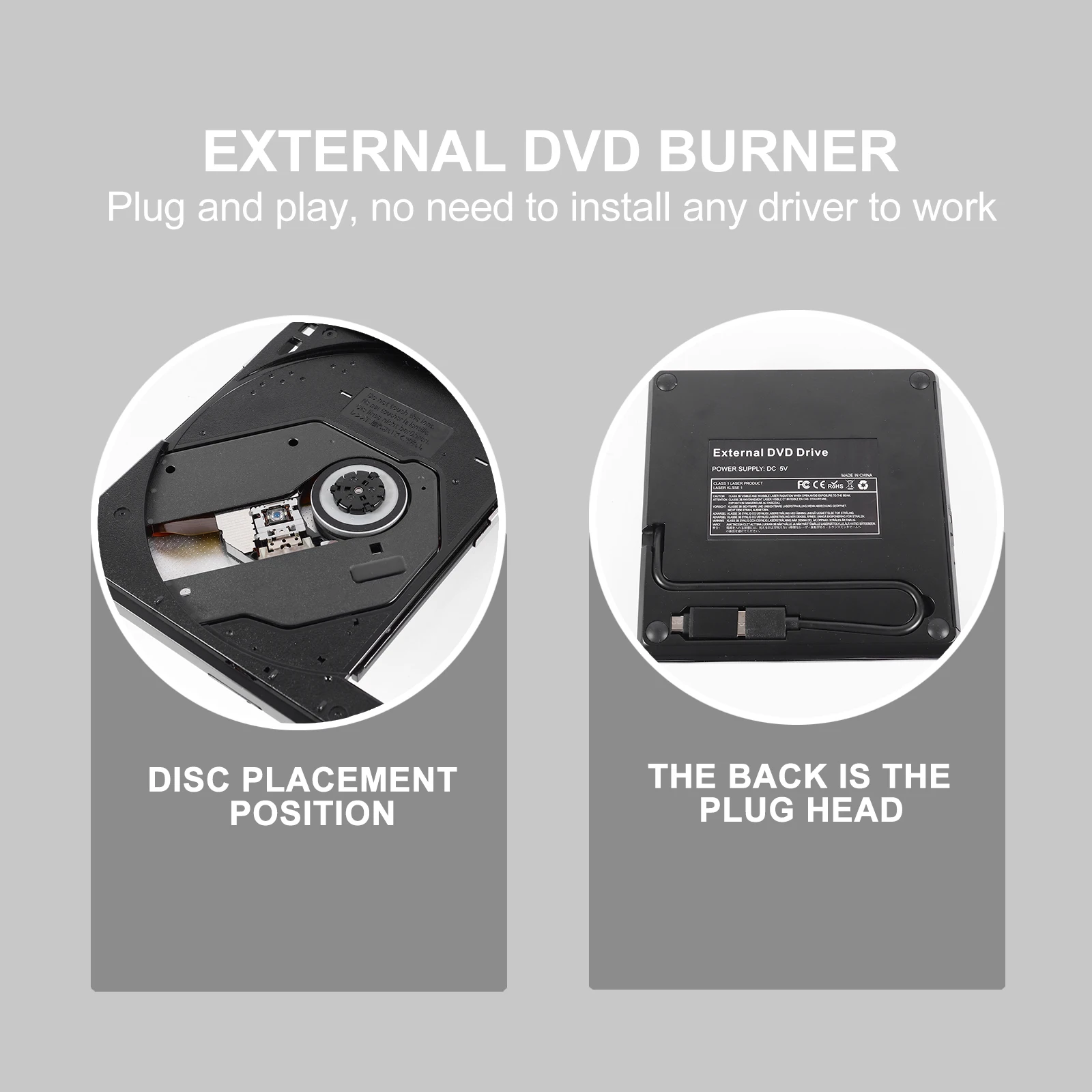 

Portable Dvd Drive External Usb 3.0 Usb-C Support Burner Rewriter Cd Rom Writer For Laptop Desktop Plug Play No Driver Required