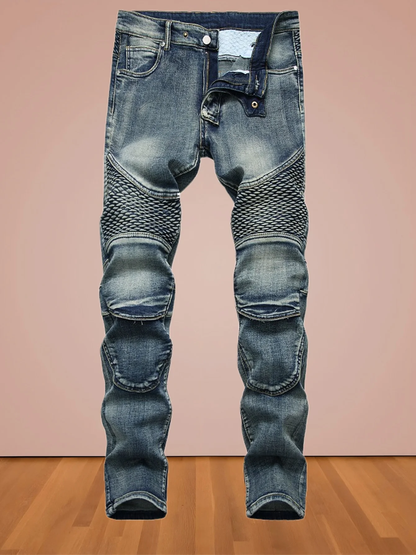 

American cycling kneepads nostalgic motorcycle jeans slim hipster jeans