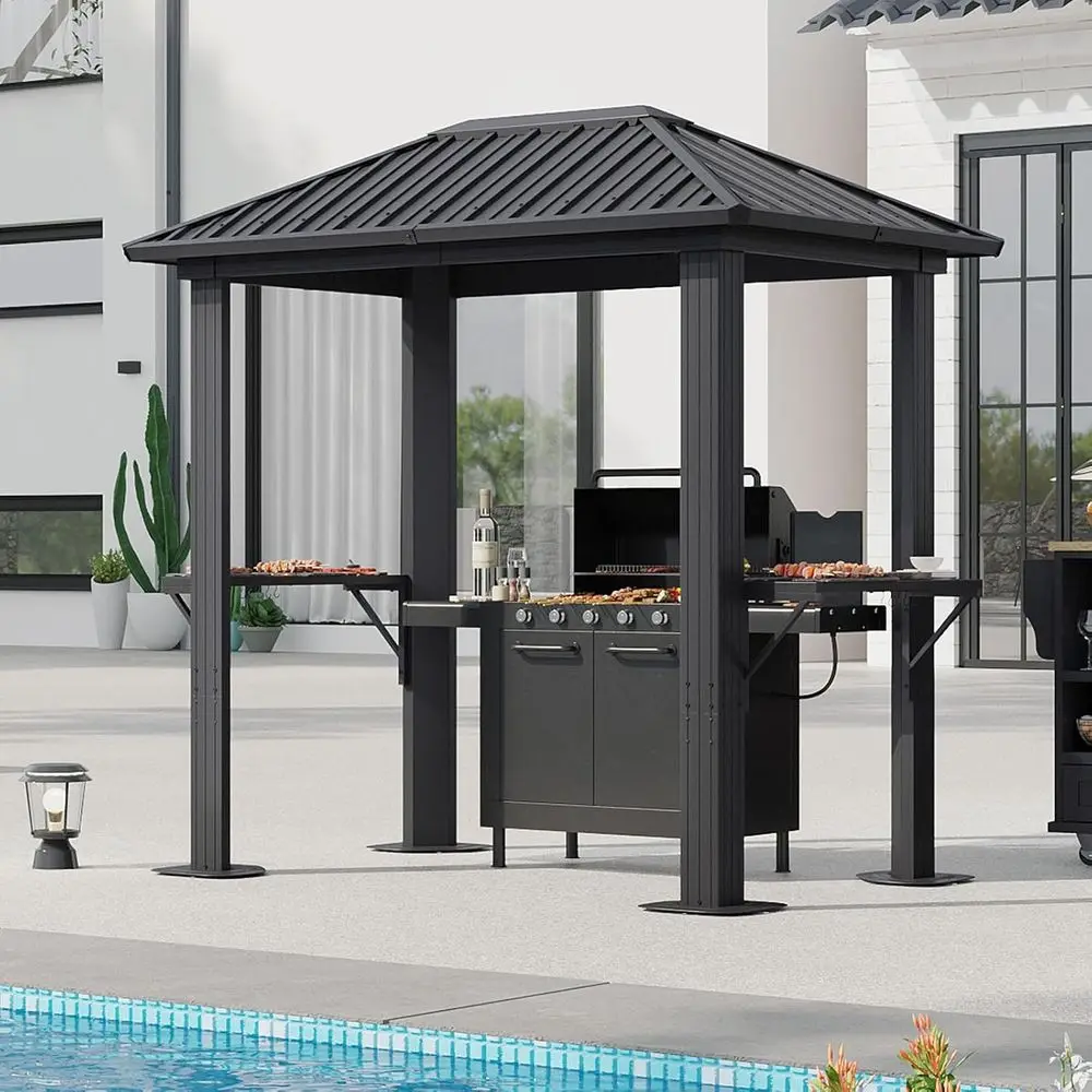 

Grill Hardtop Gazebo 5 x 8 T, Outdoor Metal Hard Top Gazebo, Permanent BBQ Pavilion with Galvanized Steel Roo, Pavilion with She