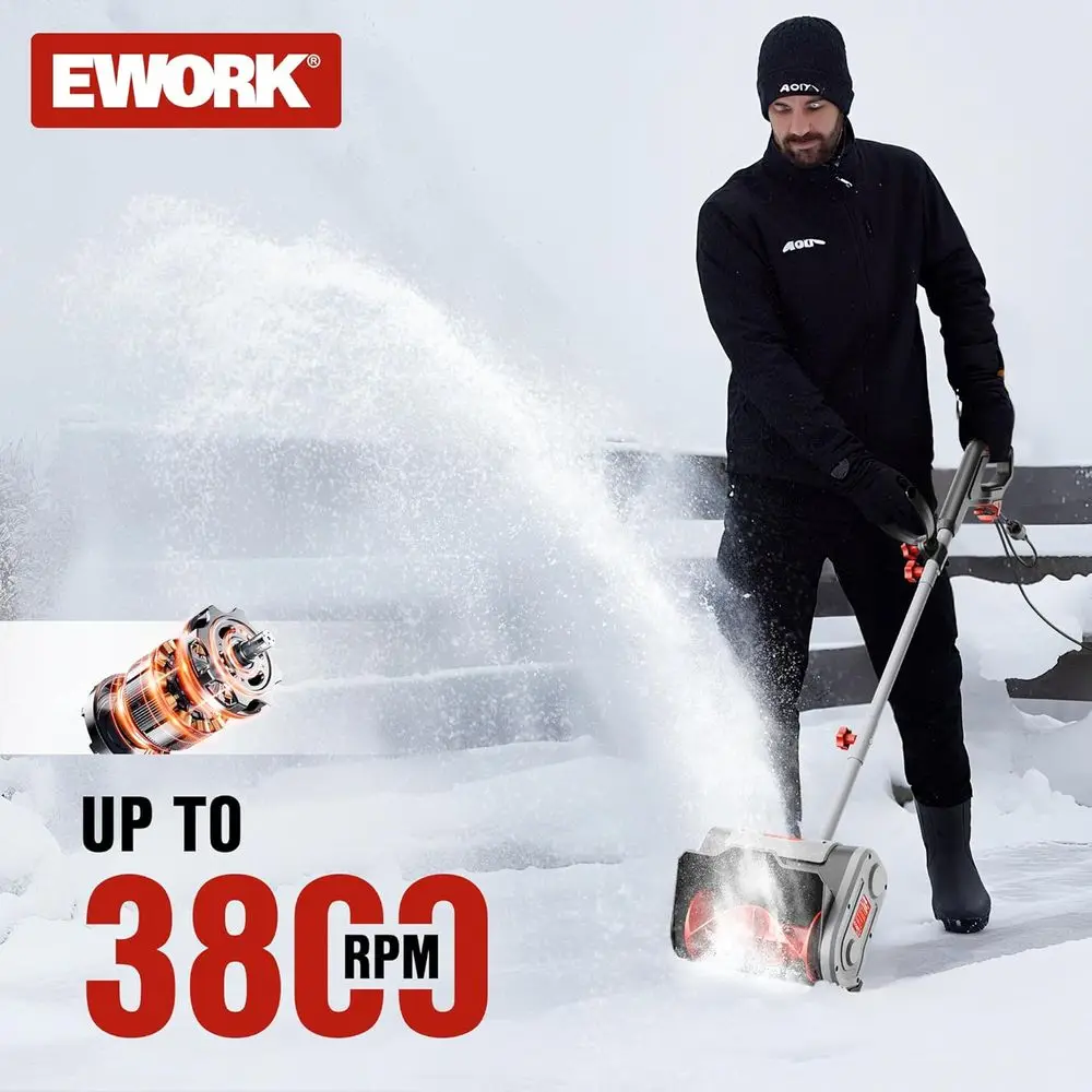 مجرفة ثلج سلكية 11 بوصة 1200 وات 10 أمبير معاول ثلج كهربائية قوية، عمق إزالة 6 بوصة، مسافة رمي أقصى 23 قدمًا، قوة Sn