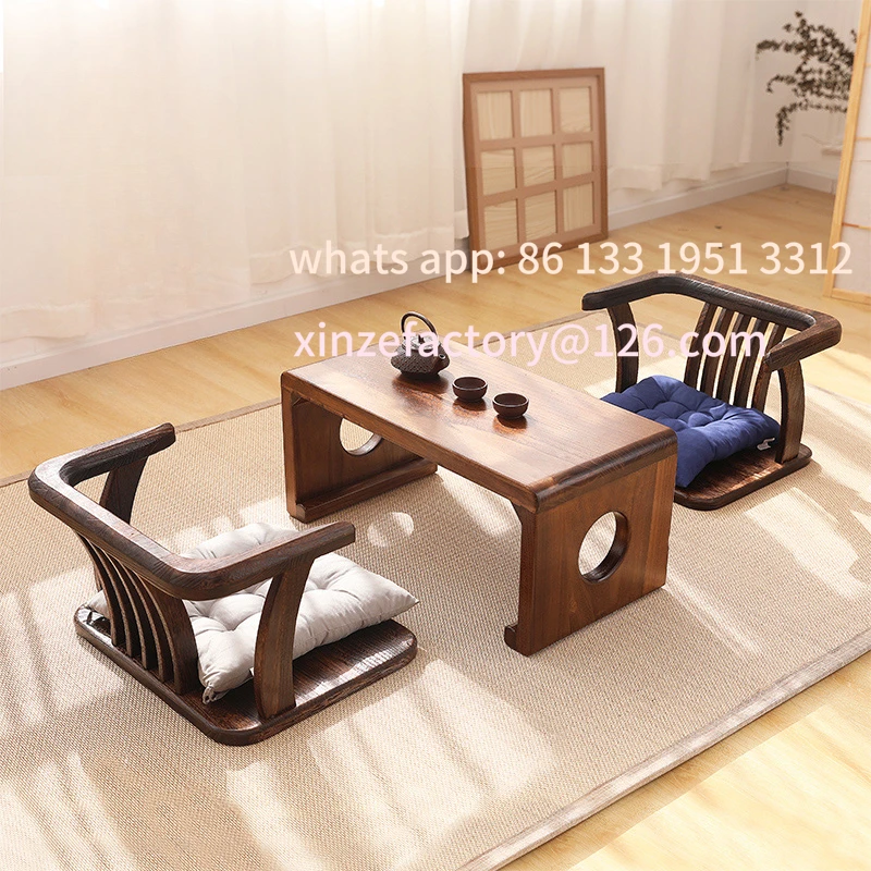 

Customizable Japanese Solid Wood Tatami Chair Meditation Stool with Backrest for Tea Ceremony Zen Style Armchair for Balcony or