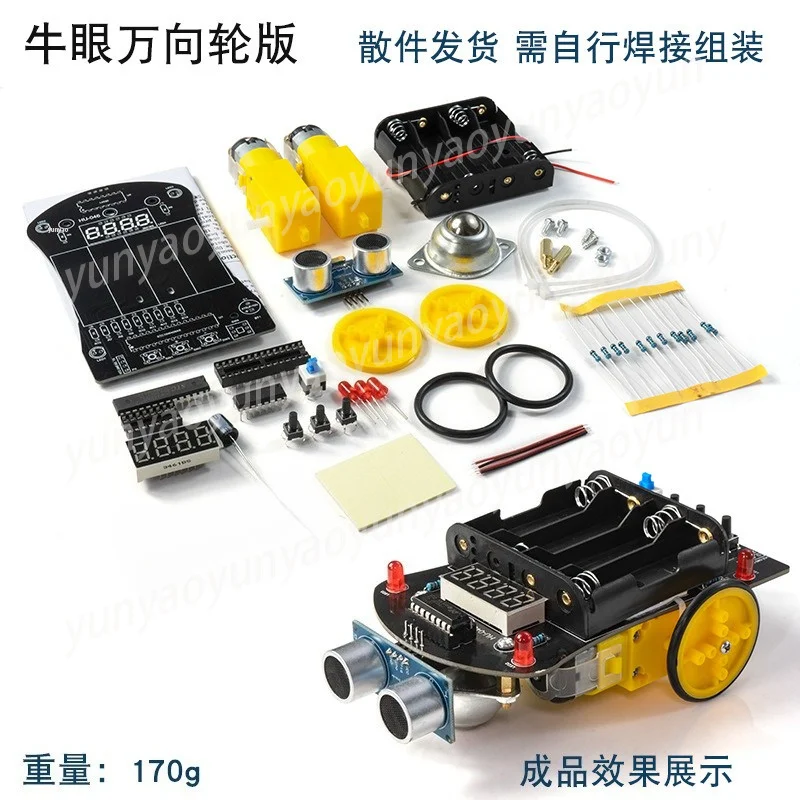 51 Microcontroller Smart Trolley Ultrasonic Obstacle Avoidance DIY Robot Electronic Programming Kit