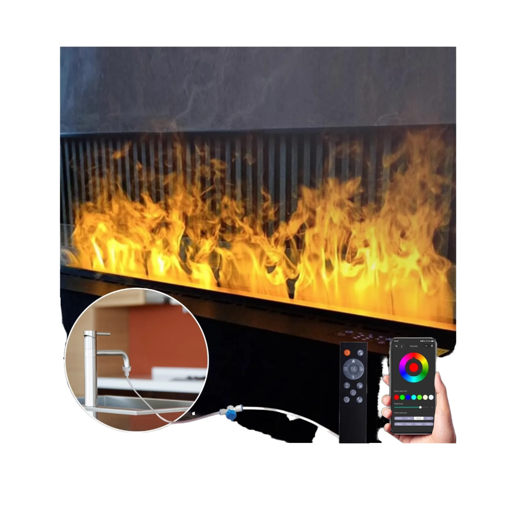 Vapor Atomizing Insert Electric Fireplace Steel Remote Control 3D Fireplace Simulation Flame Water