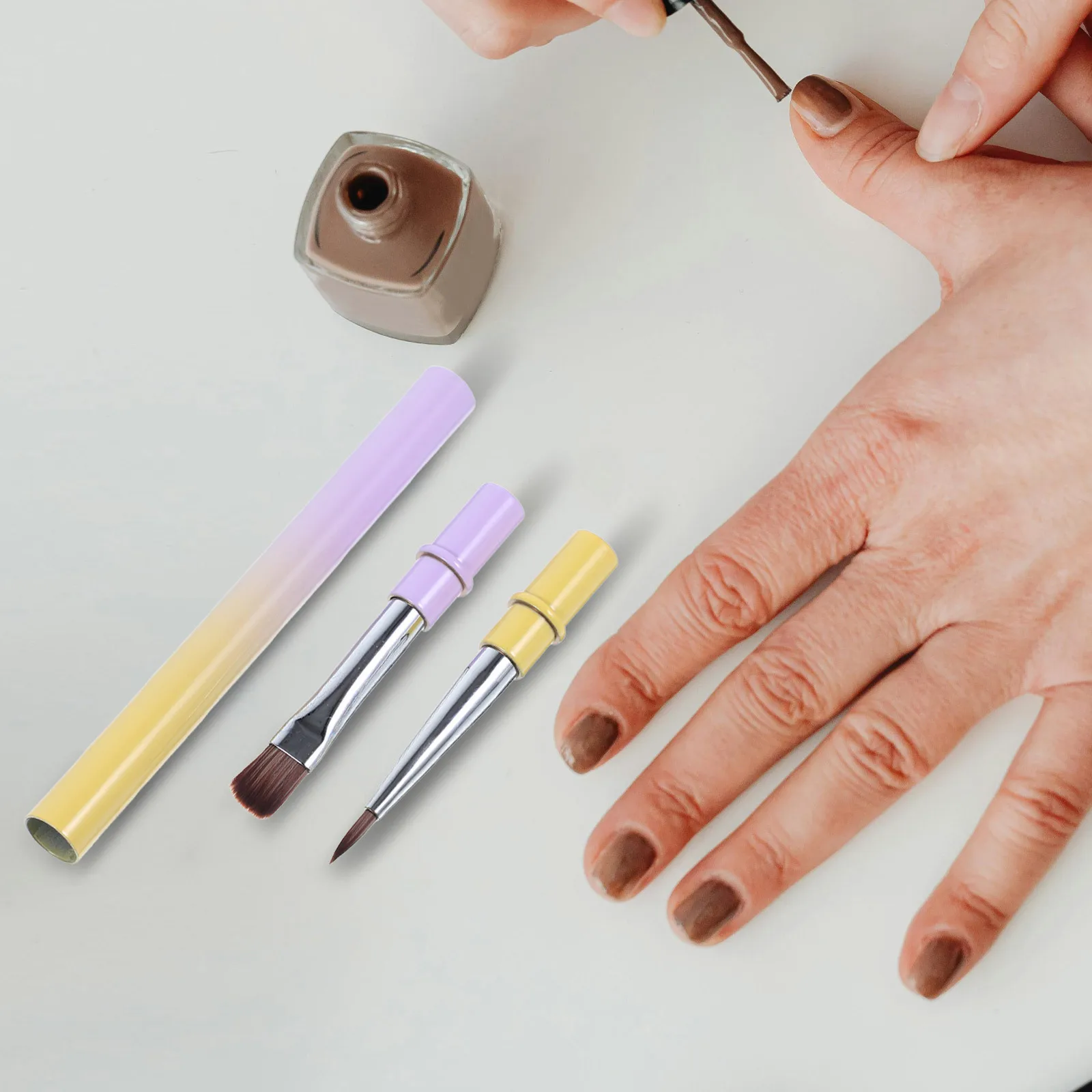 Dual-Ended Nail Brush Flat Head Fine Liner Hard Precision Pigment Powder Tool Nail Art Pen Professional Design Brush