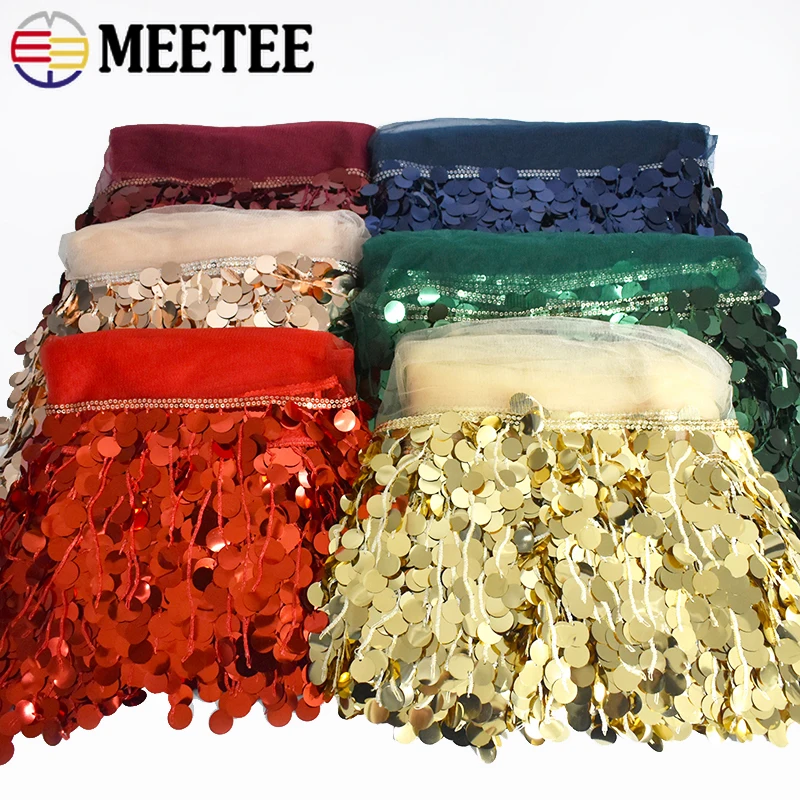 2/4/5Yards Sparkling 17cm Sequin Fringe Trim for Latin Dance Dress Stage Costume Tassel Lace Ribbon DIY Garment Accessories