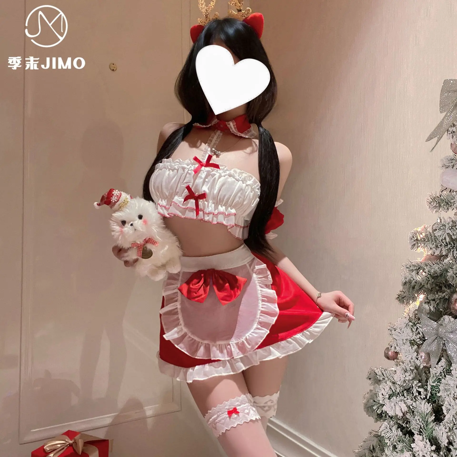 

New end-of-season sexy bed warmer Christmas maid tube top uniform set, buttocks free of temptation, passionate and fun Christmas