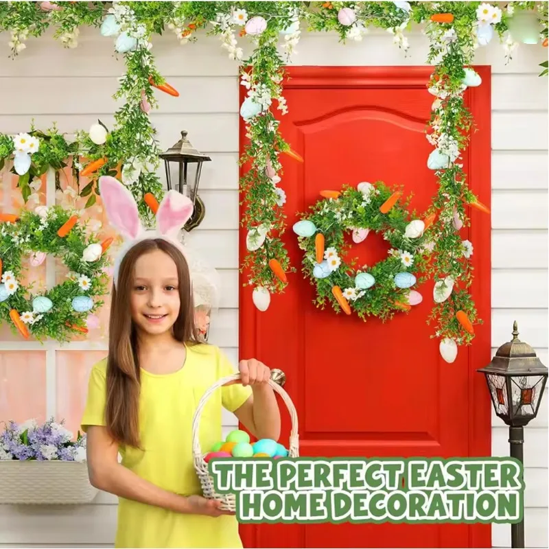 Giant Easter Wreath 175cm Faux Vine Wreath Artificial Egg Carrot Decor Front Door Wreath Fireplace Wall Decor