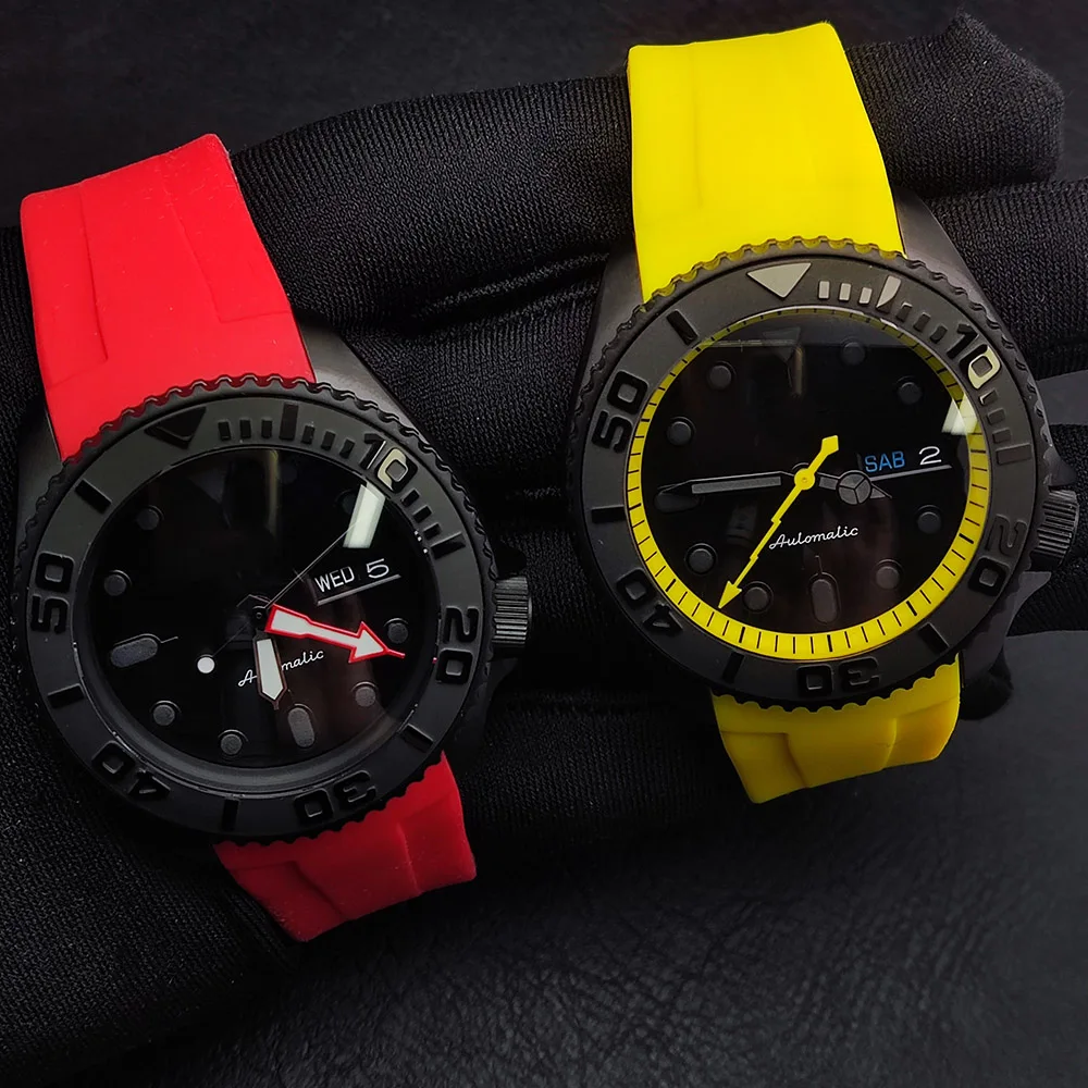 41.5mm NH36 Automatic Mechanical Movement Watch Convex Sapphire Glass Black Matte Custom Dial Casual Men's Waterproof Watches
