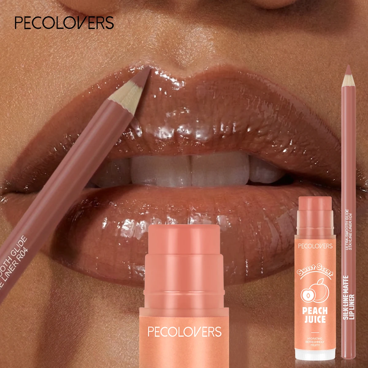 2개 세트 모이스춰라이징 립밤 & 매트 논스틱 컵 립라인, 롱래스팅 립, 2-in-1 매트 립 라이너 립스틱 펜