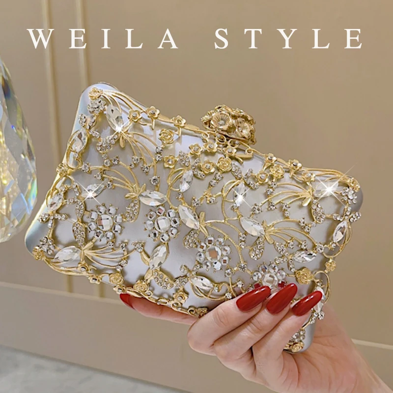 

Rhinestone Hollow Evening Bag Elegant Box Clutch Purse Women's Handbags for Wedding Prom Party