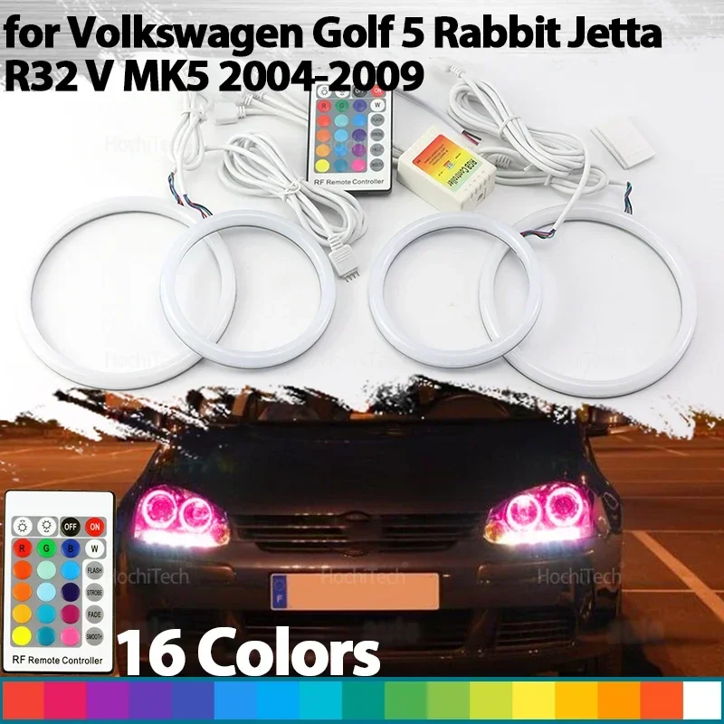 For Volkswagen VW Golf 5 Rabbit Jetta R32 V MK5 2004-2009 Remote Control Angel Eyes LED Cotton RGB 16-Color Headlight Ring Kit