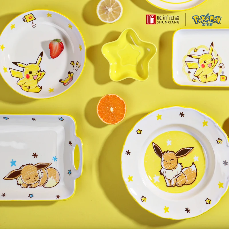 SHUNXIANG Pokemon Ceramic Tableware Set Cute Cartoon Pattern Soup Bowl Plates Dinner Sets Salad Pasta Microwave Safe Bowls Set