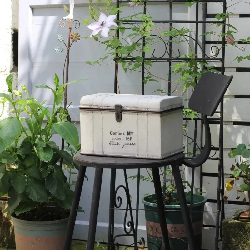 Cross-border Japanese retro old wrought iron flower box flower box rectangular storage grass flower group pot storage container