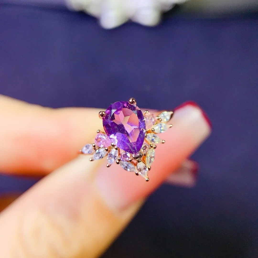 

Elegant Show Temperament Natural Amethyst S925 Silver Ring Chic Women Fashion Jewelry Crafted By A Talented Designer