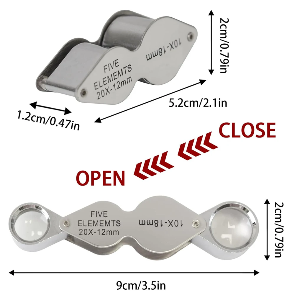 10X 20X Jewelers Loupe Pocket Magnifying Glass With Dual Lenses Foldable Jewelry Loop Magnifier For Diamonds Coins Watches Plant