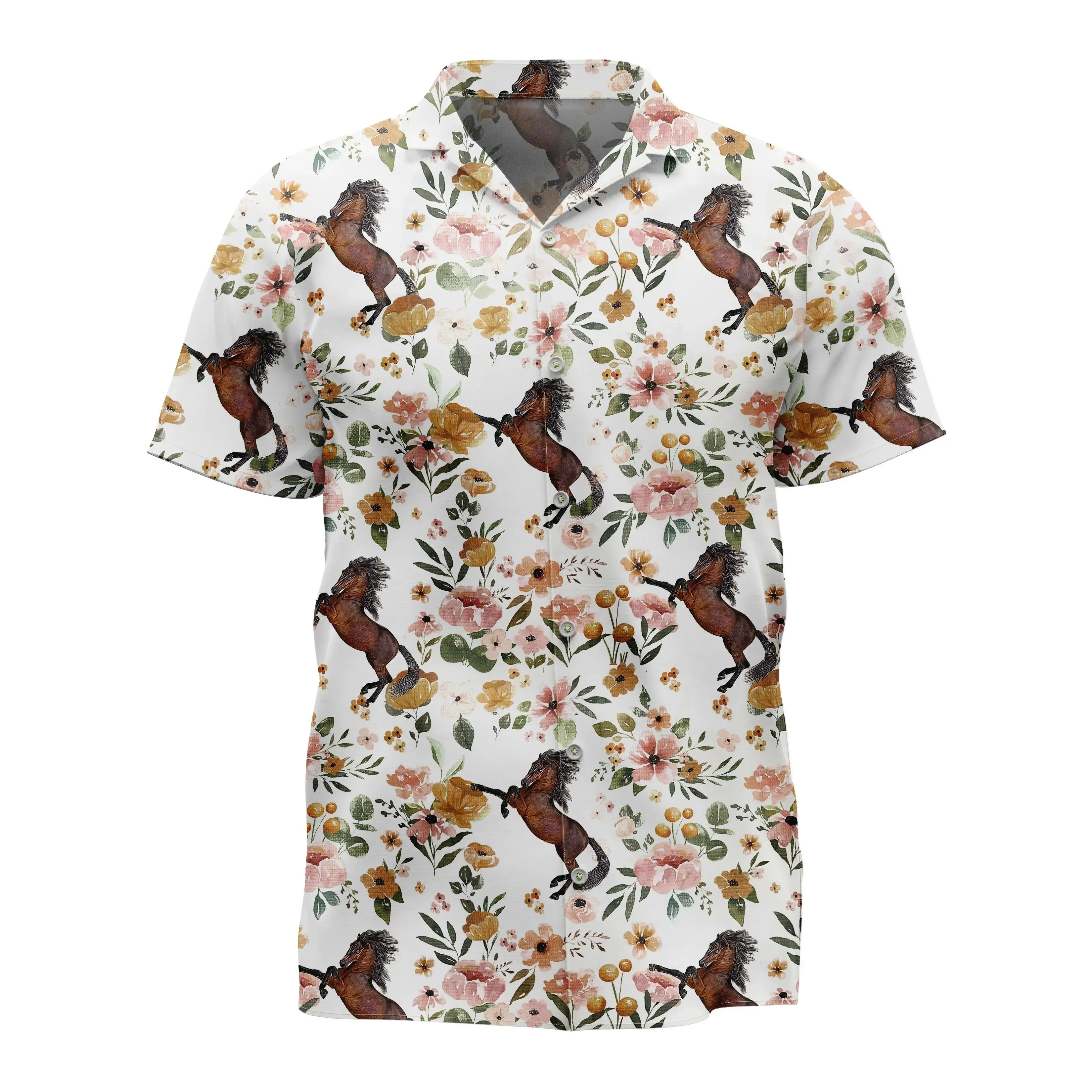 Jumeast Thoroughbred Print Hawaiian Shirt Floral Horse Graphic Aloha Shirts Tropical Baggy Casual Man Clothes Beach Top Gifttify