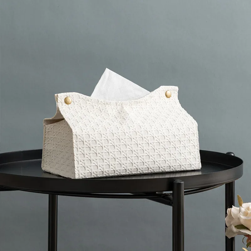 

PU Leather Tissue Box Household Living Room Tea Table Rattan Tissue Box Case Kitchen Desktop Nordic Napkin Holder Storage Box