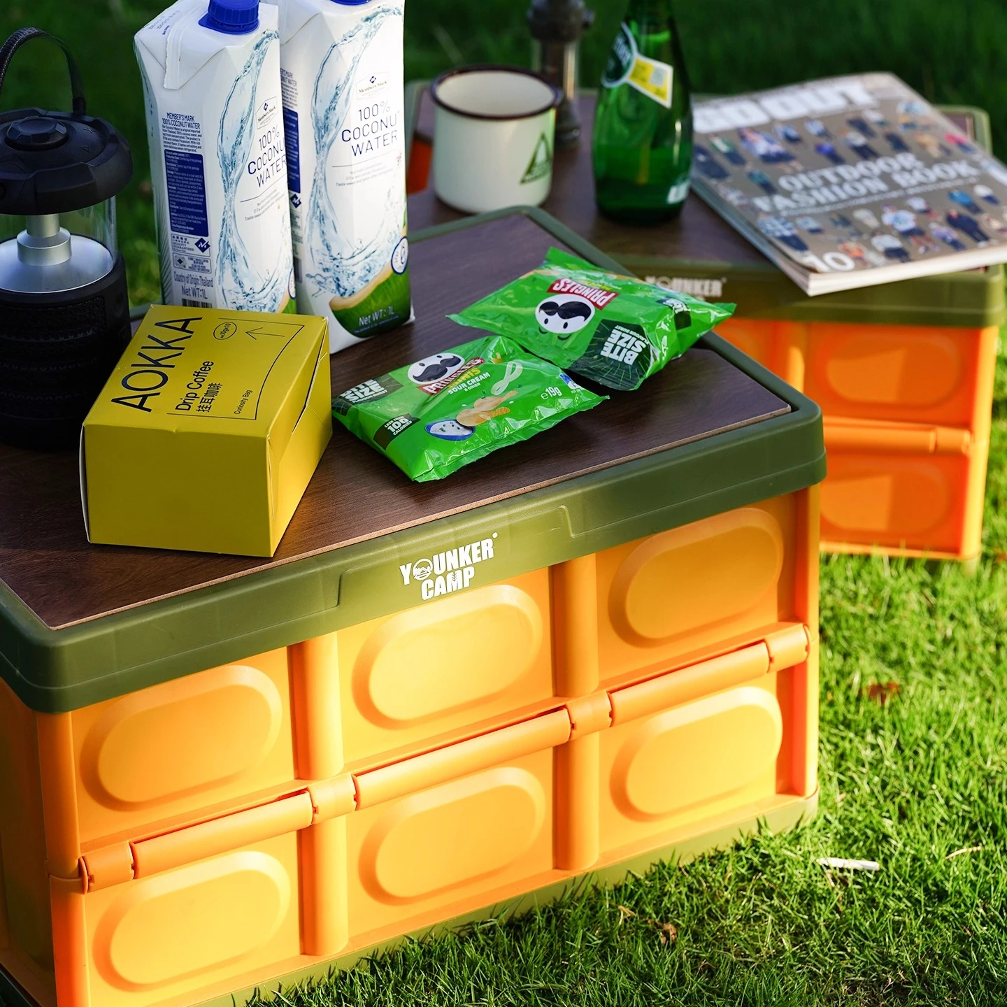 صندوق تخزين قابل للطي 50 لتر/30 لتر للتخييم في الهواء الطلق، منظم قابل للطي وخفيف الوزن بسعة كبيرة مع غطاء خشبي