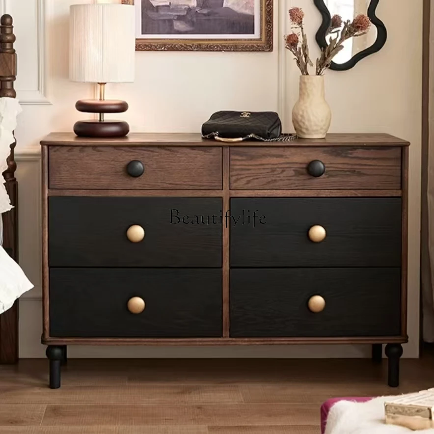 

05-French solid wood six-chest cabinet dresser bedroom American retro living room simple storage bedside cabinet