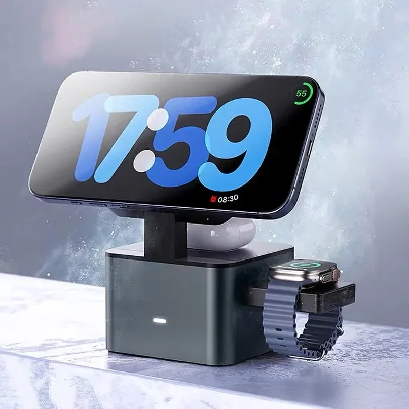 

Ice-Cooling 3 в 1 для беспроводной зарядной станции Magsafe, подставка для iPhone 16 ~ 12/iWatch 10 ~ 3 2 SE/AirPods 4/3 Pro2/1, быстрая зарядка