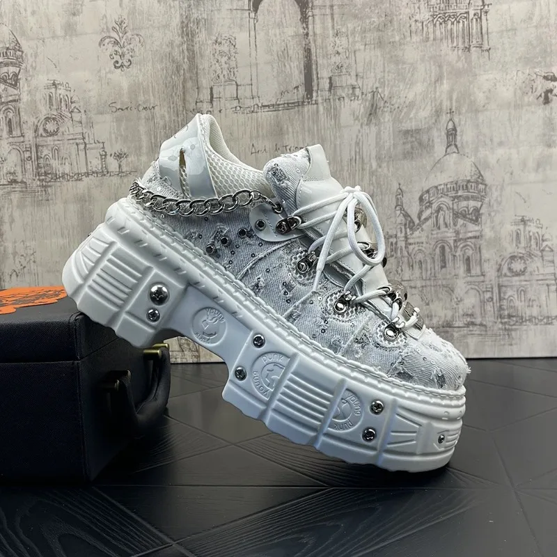 

10CM Thick Sole Platform Men's Sneakers and Casual Shoes Punk Fashion Women's Shoes Design Heightening Man Shoes Tenis Masculino