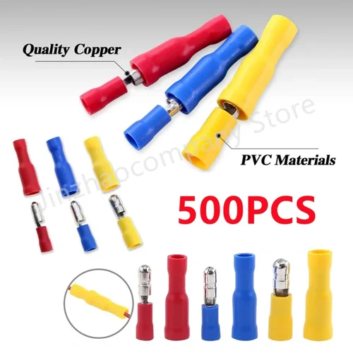 50-500 Uds. Surtido de conectores a tope tipo bala macho hembra, terminales de Cable de engarzado aislados, enchufe de Cable de cableado de empalme rápido para 22 ~ 10AWG