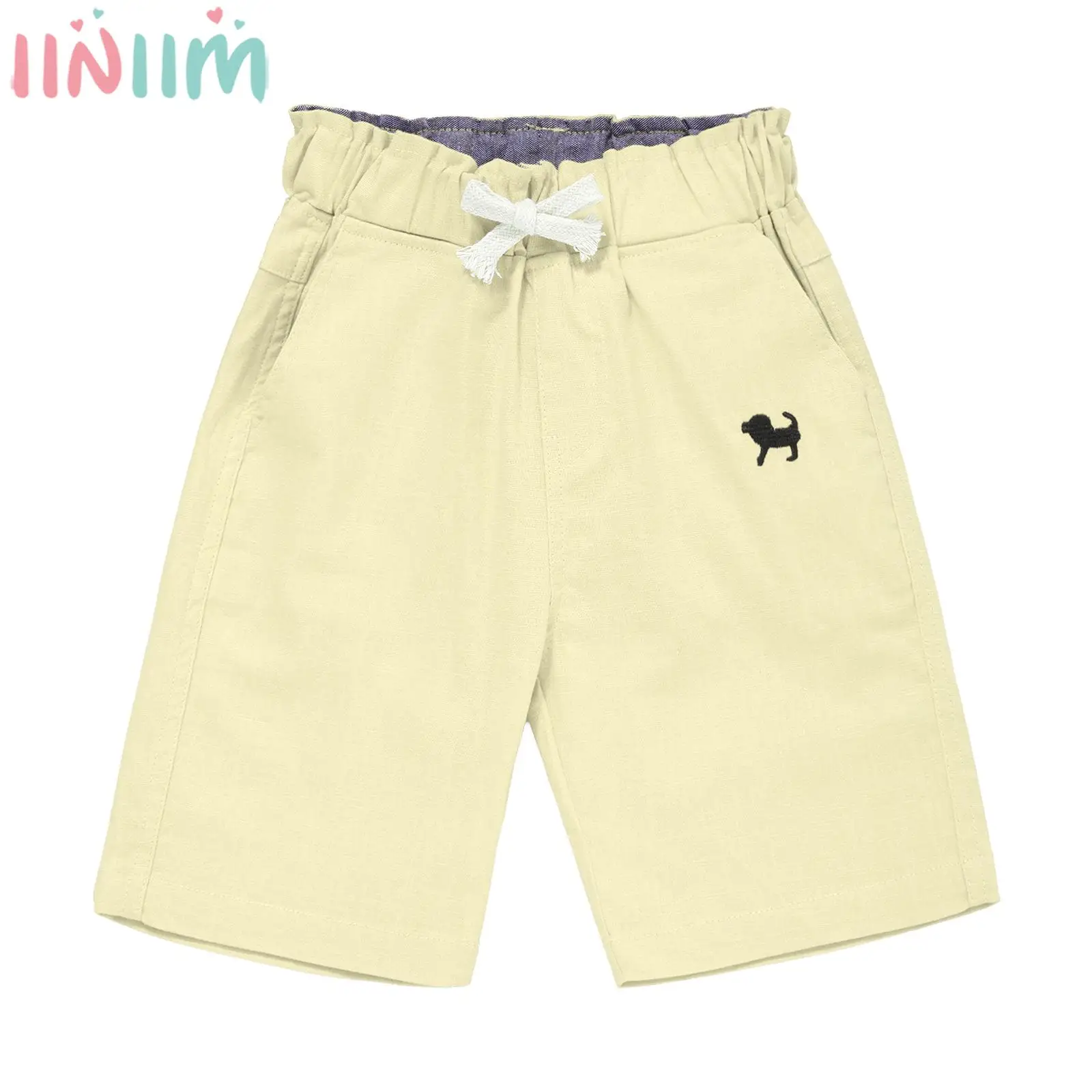 

Kids Boys Knee Length Casual Pants College Style Costume Elastic Waist Drawstring Embroidered Solid Color Shorts Beach Shorts