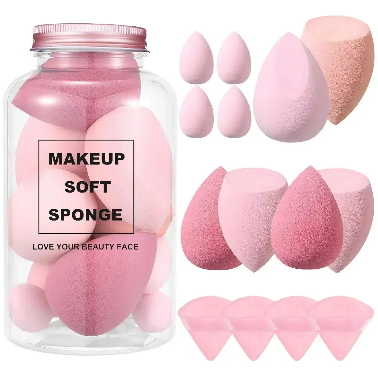 14 stuks make-up spons blender schoonheid ei met opslagfles cosmetische bladerdeeg foundation sponzen poederdonsjes make-up accessoires