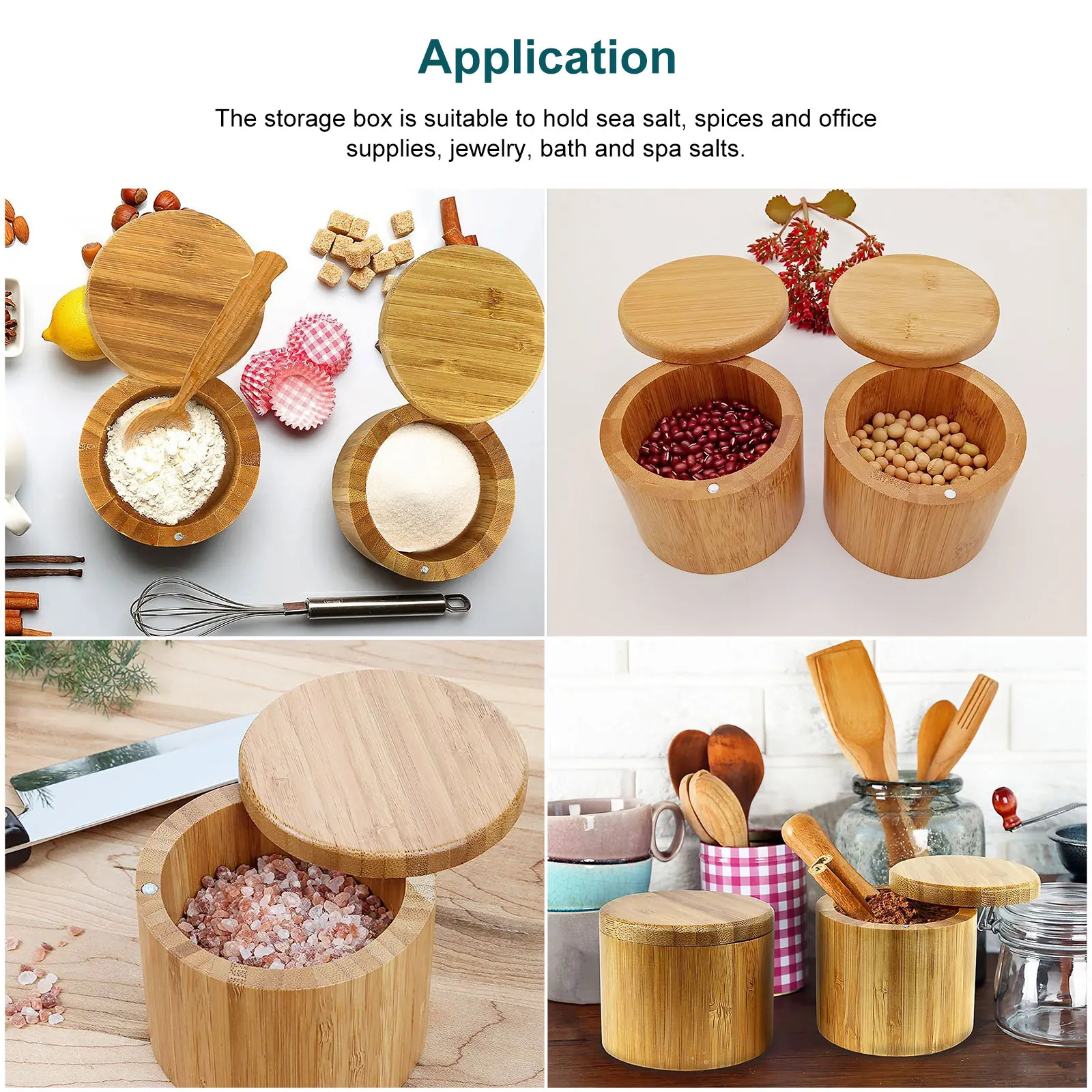 Storage Boxes Salt Box High Quality Wooden Bamboo Storage Box Nontoxic Swivel Lid Container For Kitchen Storage Seasoning Jar