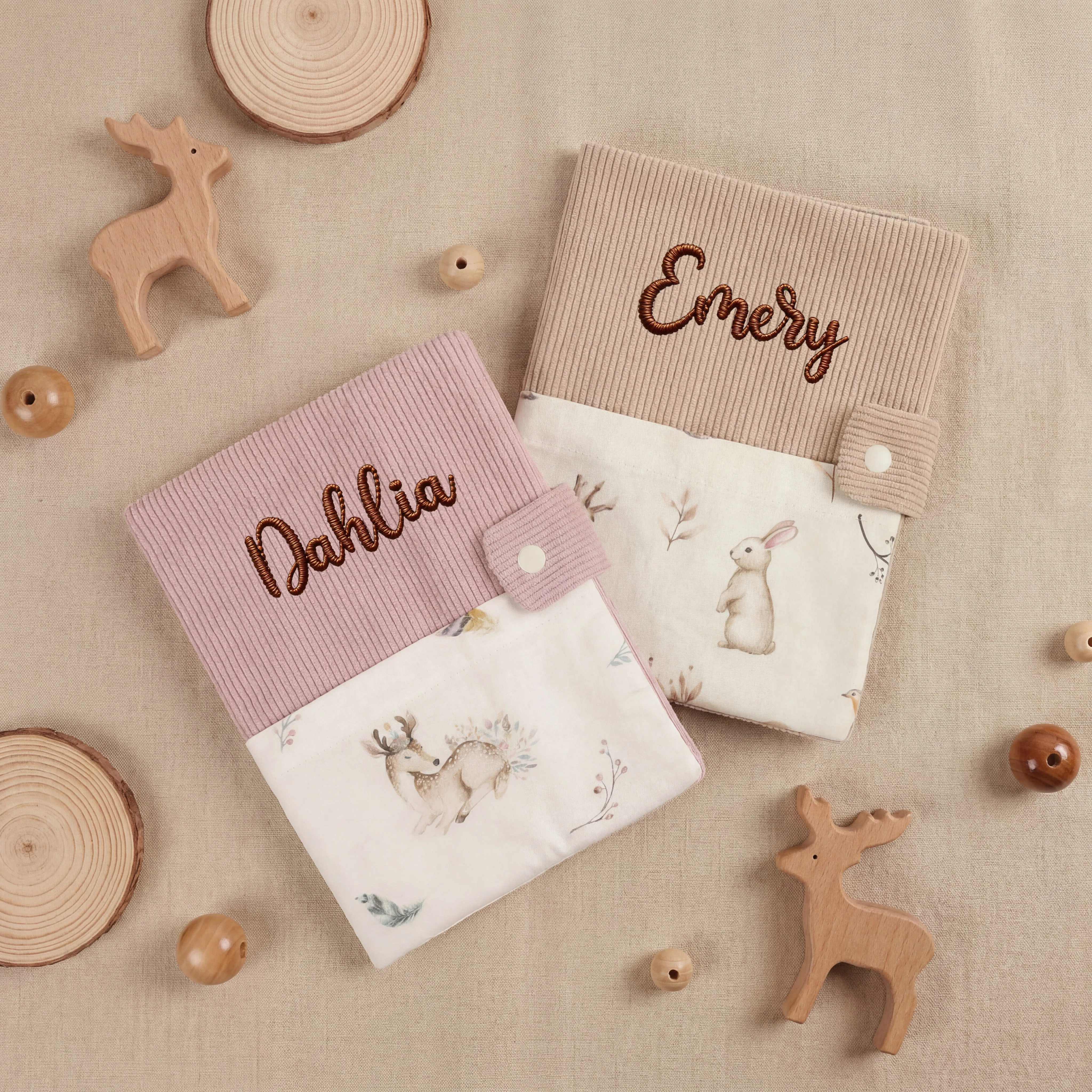 Personalized Embroidered Baby Book Cover | Custom Woodland Animal Corduroy Book Sleeve | Newborn Keepsake Gift image 4