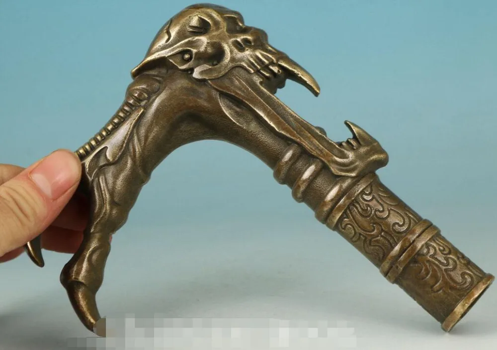 

Gothic Bronze Handmade Carved evil person Statue Cane Walking Stick Head