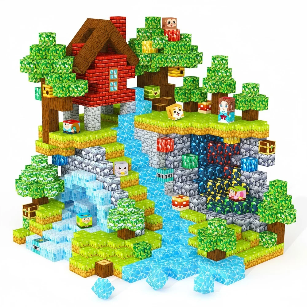 Creatieve magnetische bouwsteenstenen Mijn beroemde scène Wereld architectonische set Kinderen DIY-model Speelgoed Kerstcadeaus voor kinderen