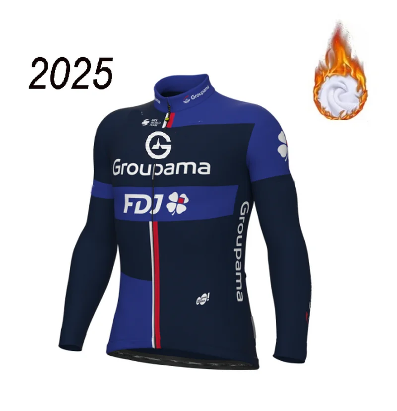 WINTER FLEECE THERMAL 2025 GROUPAMA FDJ  TEAM Blue Cycling Jersey Long Sleeve Bicycle Clothing With Bib PANTS Ropa Ciclismo