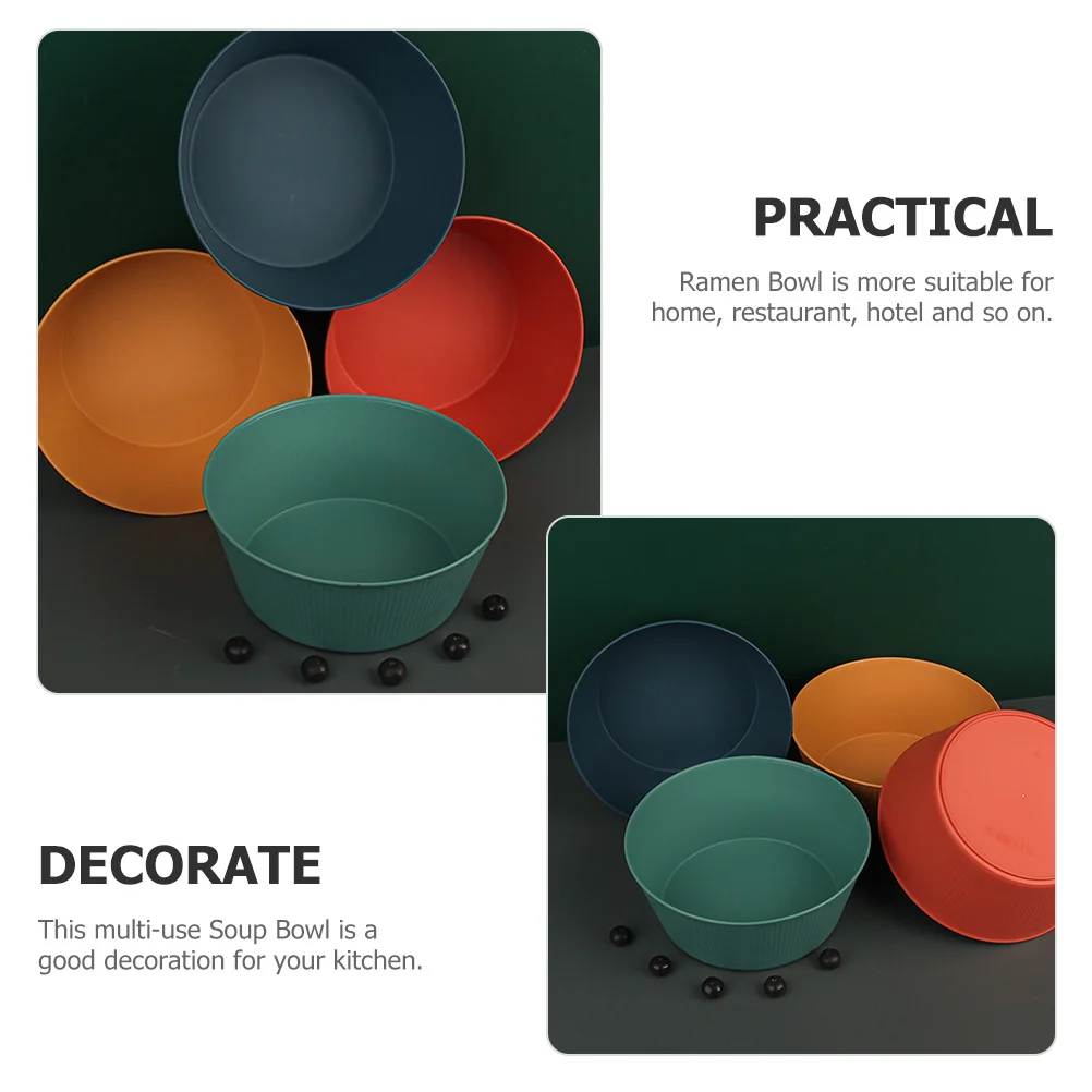 

4pcs Plastic Rice Bowl Reusable Ramen Bowl Scratch Resistant Soup Noodle Container For Kitchen Home Restaurant Use