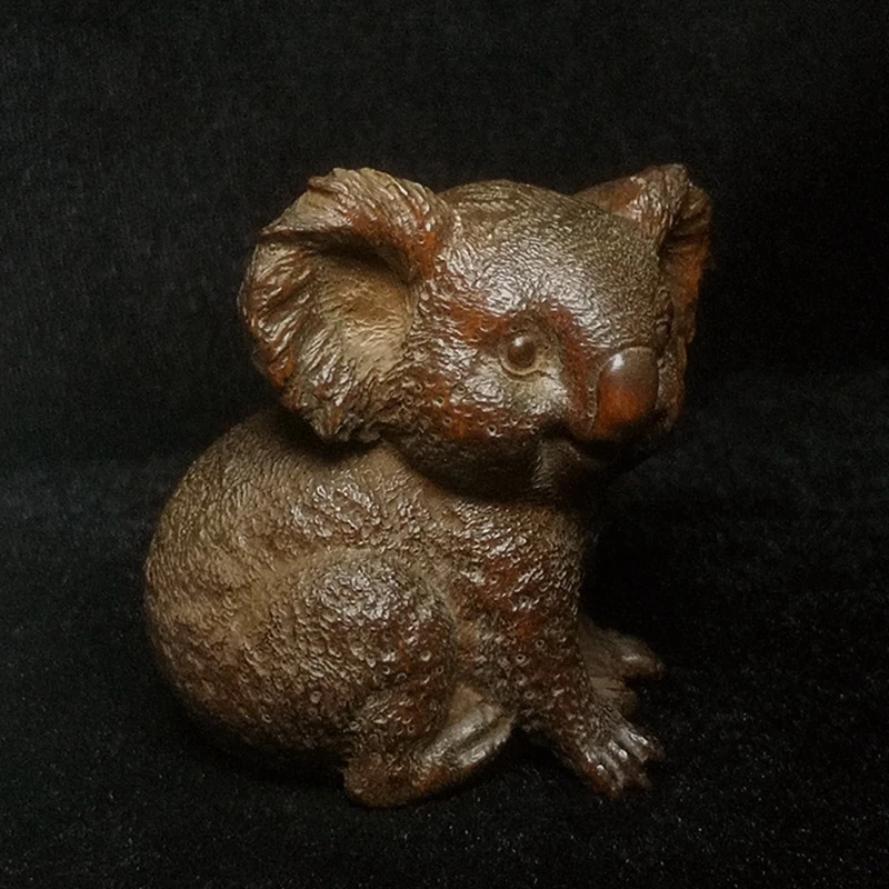 Old Chinese boxwood Hand carved koala Figure statue Decoration Netsuke Gift Collection Size 6 CM