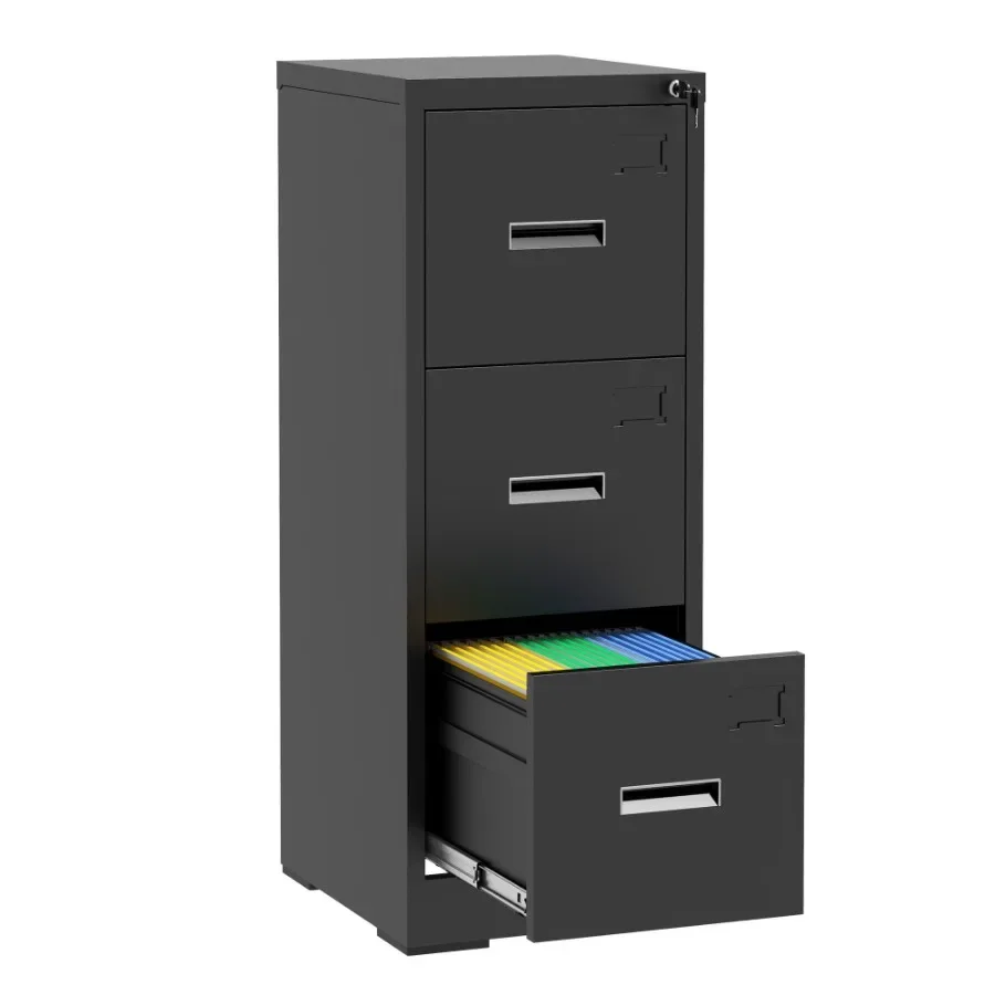 

3 Drawer Metal Vertical File Cabinet with Lock and Card Slot Office Home Vertical File Cabinet for A4 Legal/Letter Size Narrow