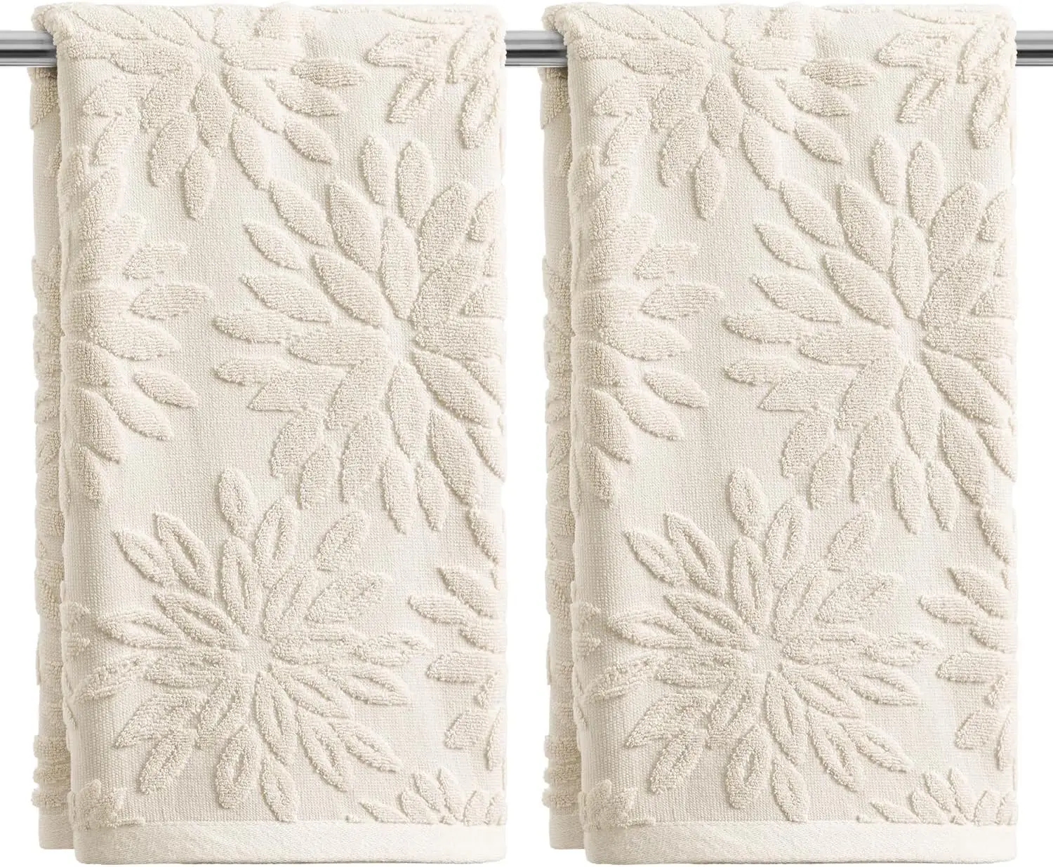 Artoid Mode 2 Pcs Beige 3D Dahlia Floral Jacquard Hand Towels for Bathroom, 100% Cotton Soft Absorbent Bathroom Decor Towels, 13.7 x 29.5 Inch