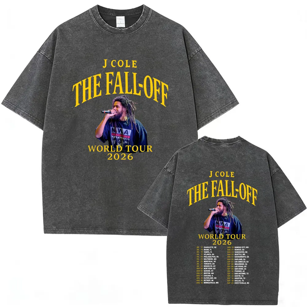 Washed Vintage Rapper J Cole Music Album Cover Graphic T-shirt The Fall Off T Shirt Men Women Hip Hop Fashion Oversized T-shirts