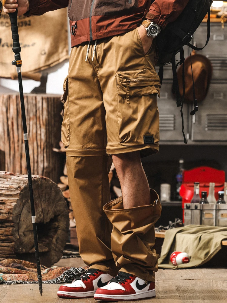 

Съемные рабочие брюки из ледяного шелка для мужчин, летние прохладные свободные прямые брюки, модные американские повседневные брюки