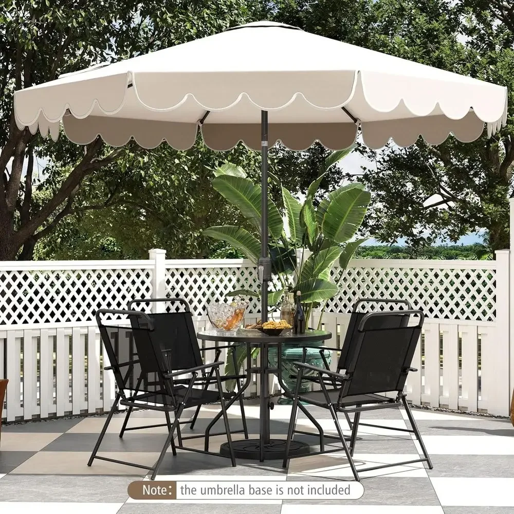 10-Foot 2-Tier Scalloped Patio Umbrella with Adjustable Crank, 8 Ribs for Outdoor, Deck, Backyard (Beige)