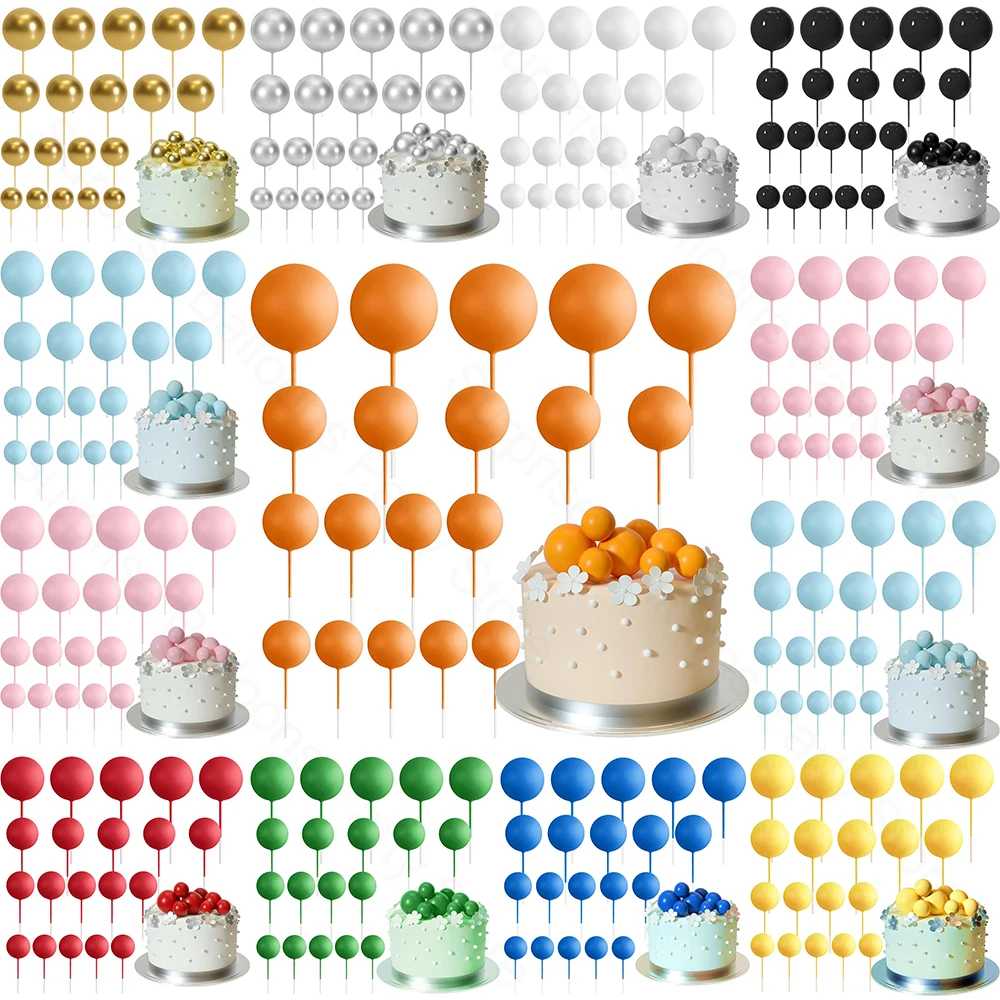 Décoration de gâteau boule Orange, 20 pièces, Mini ballons colorés, bâtons de décoration de gâteau, fête de mariage, anniversaire, Cupcake, décor d'insertion
